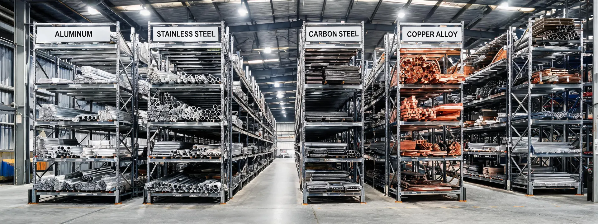 Speedy Metals product racks with bar sheet tube and plate