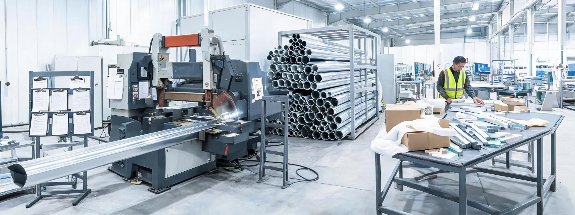 Cutting and packing station inside a metal service center